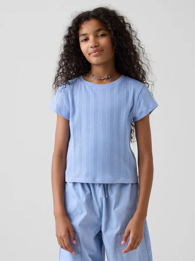 Kinderen T-shirt met gemêleerde ribboord en getailleerde pasvorm