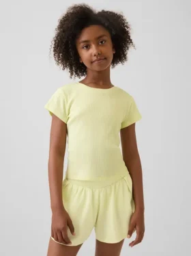 Kinderen T-shirt met gemêleerde ribboord en getailleerde pasvorm