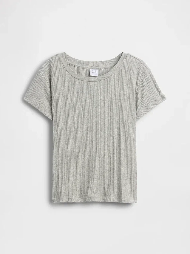 Kinderen T-shirt met gemêleerde ribboord en getailleerde pasvorm