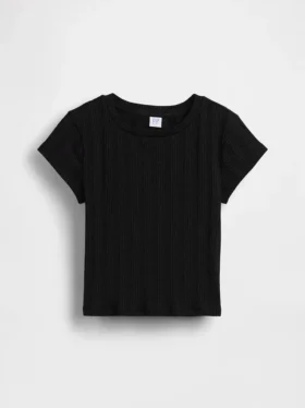 Kinderen T-shirt met gemêleerde ribboord en getailleerde pasvorm