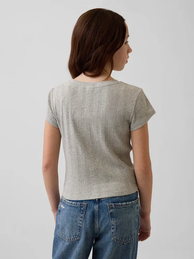 Kinderen T-shirt met gemêleerde ribboord en getailleerde pasvorm