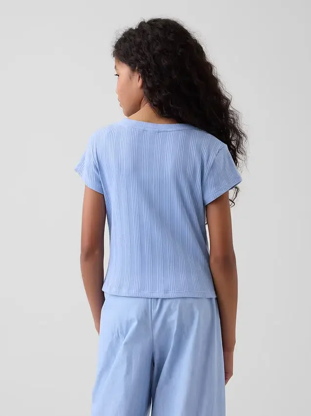 Kinderen T-shirt met gemêleerde ribboord en getailleerde pasvorm