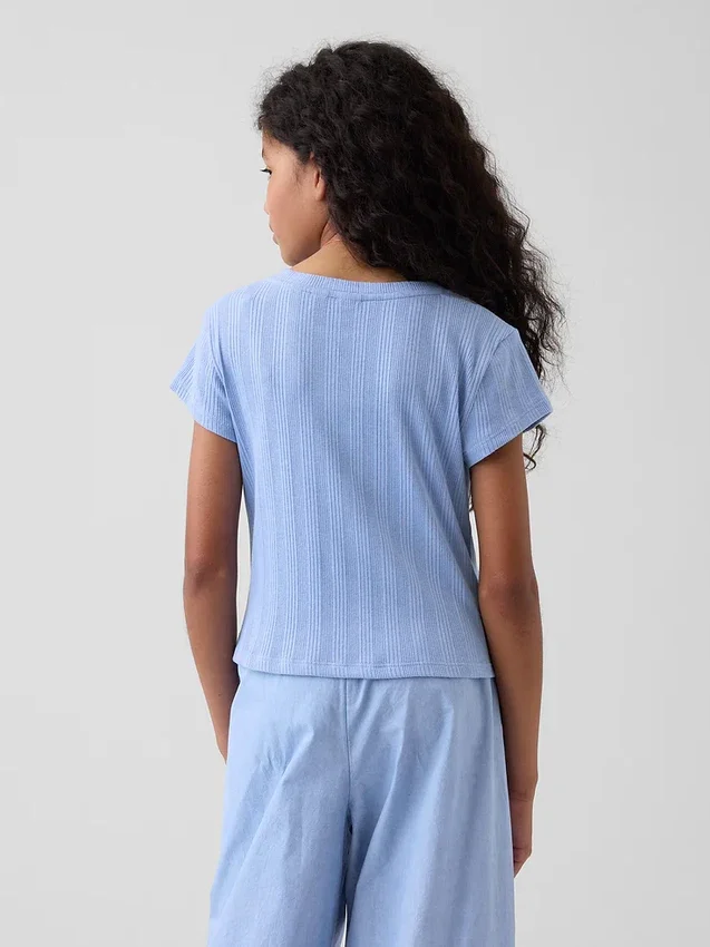 Kinderen T-shirt met gemêleerde ribboord en getailleerde pasvorm