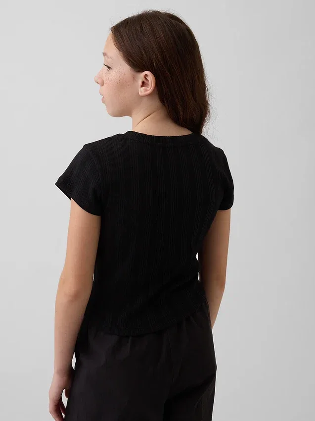 Kinderen T-shirt met gemêleerde ribboord en getailleerde pasvorm