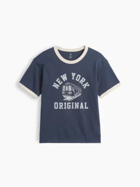 Kinderen: T-shirt met grafische print en ringer-boord in relaxte pasvorm