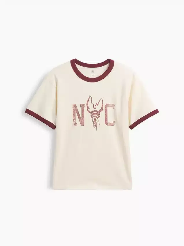 Kinderen: T-shirt met grafische print en ringer-boord in relaxte pasvorm
