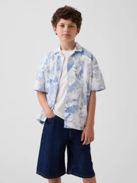 Kinderen: vakantieshirt met bloemenprint en textuur