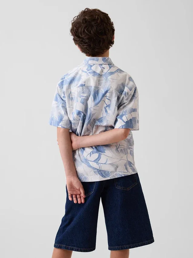 Kinderen: vakantieshirt met bloemenprint en textuur