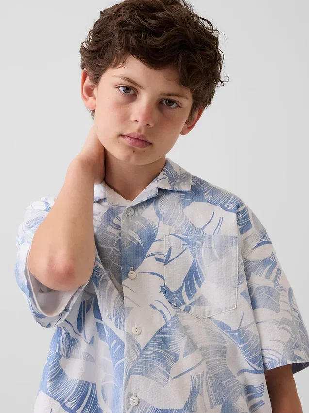 Kinderen: vakantieshirt met bloemenprint en textuur
