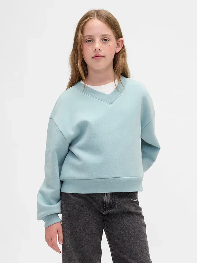 Kinderen Vintagesoft Sweatshirt met relaxte pasvorm en V-hals
