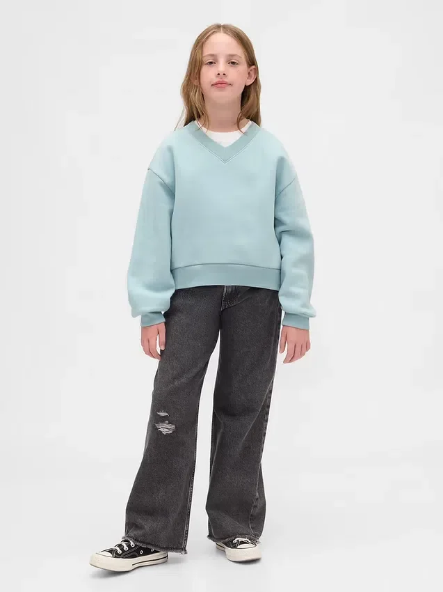 Kinderen Vintagesoft Sweatshirt met relaxte pasvorm en V-hals