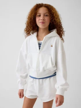 Kinderhoodie met rits, Vintagesoft-badstof en schuine pasvorm