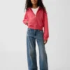 Kinderhoodie met rits, Vintagesoft-badstof en schuine pasvorm