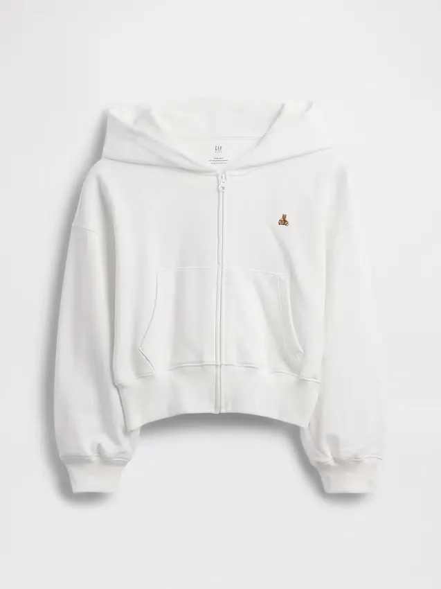 Kinderhoodie met rits, Vintagesoft-badstof en schuine pasvorm