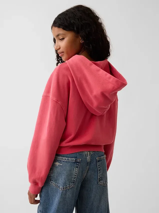 Kinderhoodie met rits, Vintagesoft-badstof en schuine pasvorm