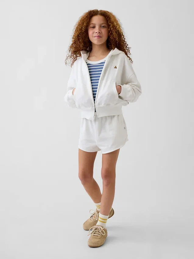 Kinderhoodie met rits, Vintagesoft-badstof en schuine pasvorm