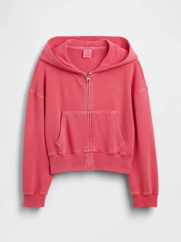 Kinderhoodie met rits, Vintagesoft-badstof en schuine pasvorm