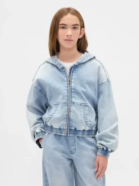 Kinderhoodie van gebreide denim met rits