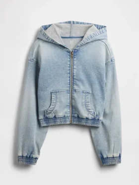 Kinderhoodie van gebreide denim met rits