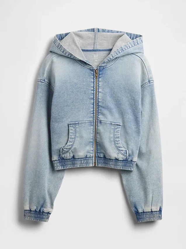 Kinderhoodie van gebreide denim met rits