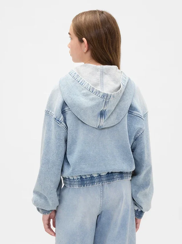 Kinderhoodie van gebreide denim met rits