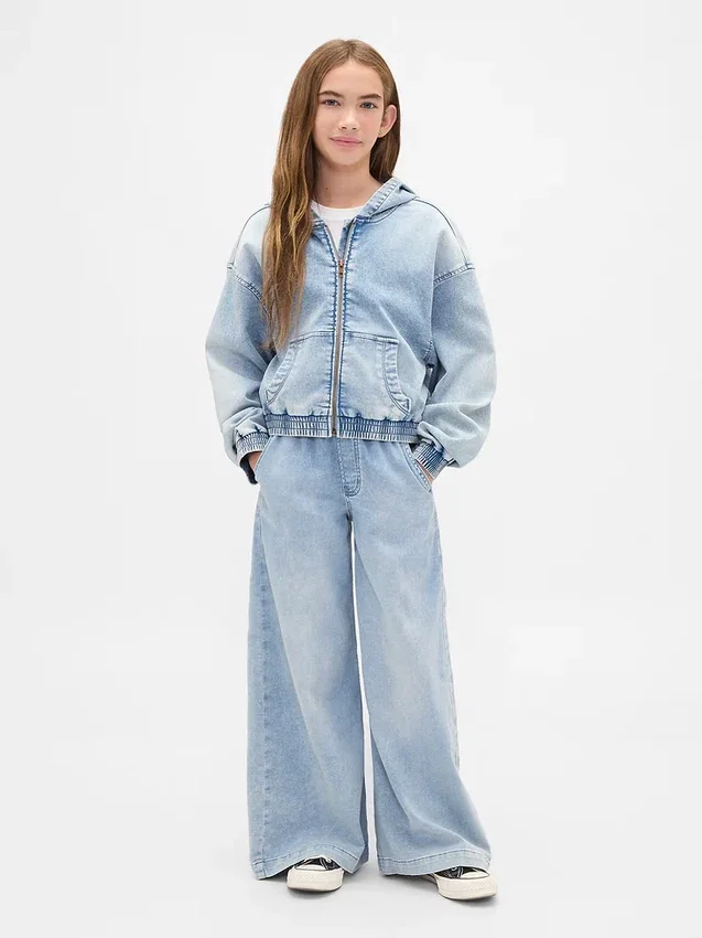 Kinderhoodie van gebreide denim met rits