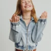 Kinderhoodie van gebreide denim met rits