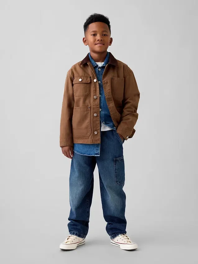 Kinderjeans met geborstelde stof in carpenter-stijl