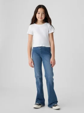 Kinderjeans met hoge taille en gekruiste banden
