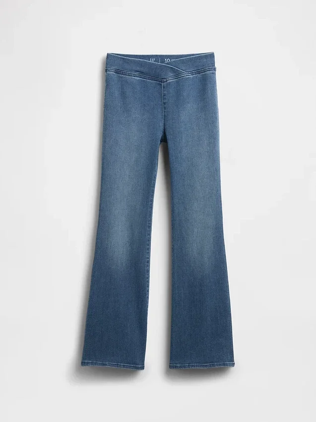 Kinderjeans met hoge taille en gekruiste banden