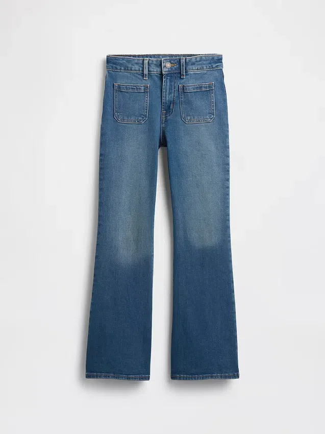 Kinderjeans met hoge taille en wijde pijpen in jaren '70-stijl