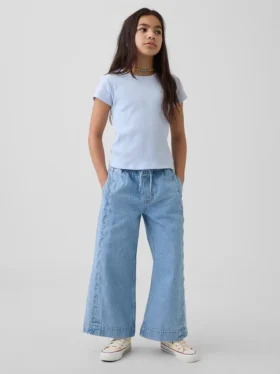 Kinderjeans met hoge taille, ruime pijpen en enkellengte