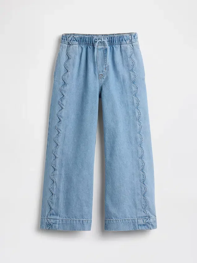 Kinderjeans met hoge taille, ruime pijpen en enkellengte