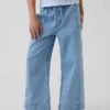 Kinderjeans met hoge taille, ruime pijpen en enkellengte