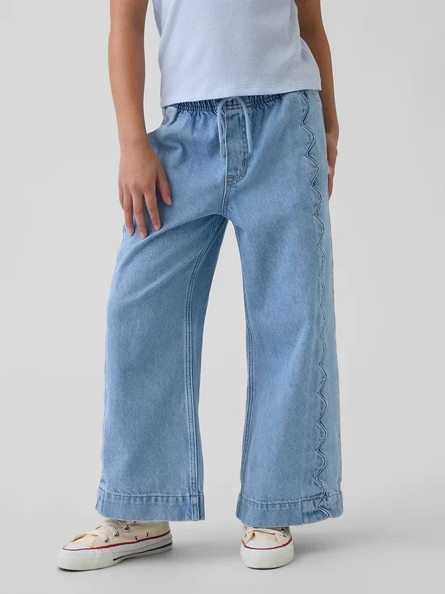 Kinderjeans met hoge taille, ruime pijpen en enkellengte