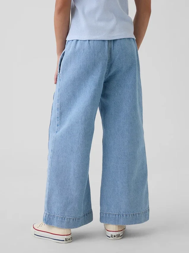 Kinderjeans met hoge taille, ruime pijpen en enkellengte