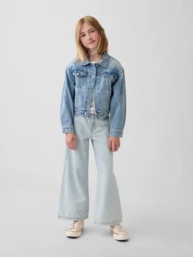 Kinderjeans met hoge taille, wijde pijpen en enkellengte