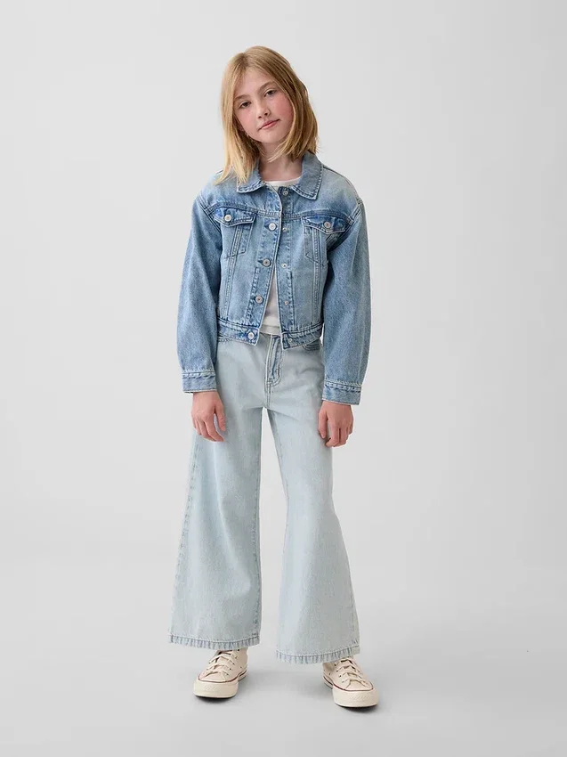 Kinderjeans met hoge taille, wijde pijpen en enkellengte