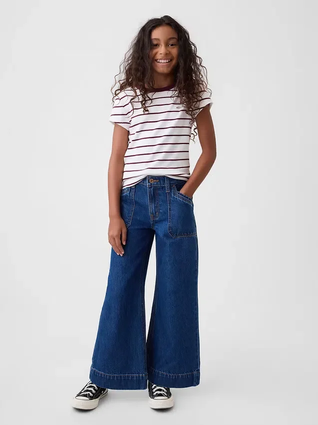 Kinderjeans met hoge taille, wijde pijpen en enkellengte