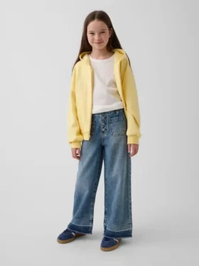 Kinderjeans met hoge taille, wijde pijpen en enkellengte