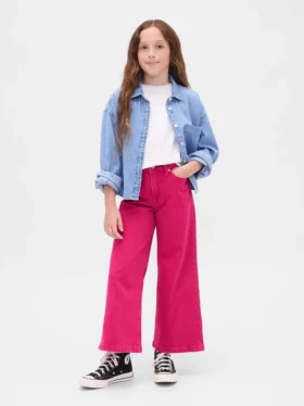 Kinderjeans met hoge taille, wijde pijpen en enkellengte