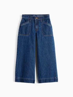 Kinderjeans met hoge taille, wijde pijpen en enkellengte
