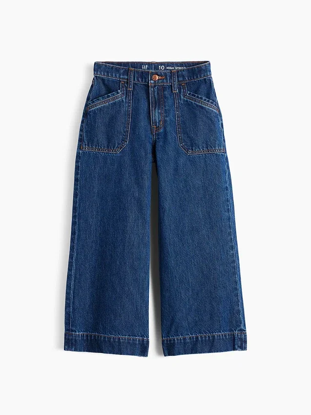 Kinderjeans met hoge taille, wijde pijpen en enkellengte