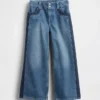 Kinderjeans met hoge taille, wijde pijpen en enkellengte