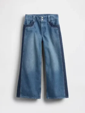 Kinderjeans met hoge taille, wijde pijpen en enkellengte