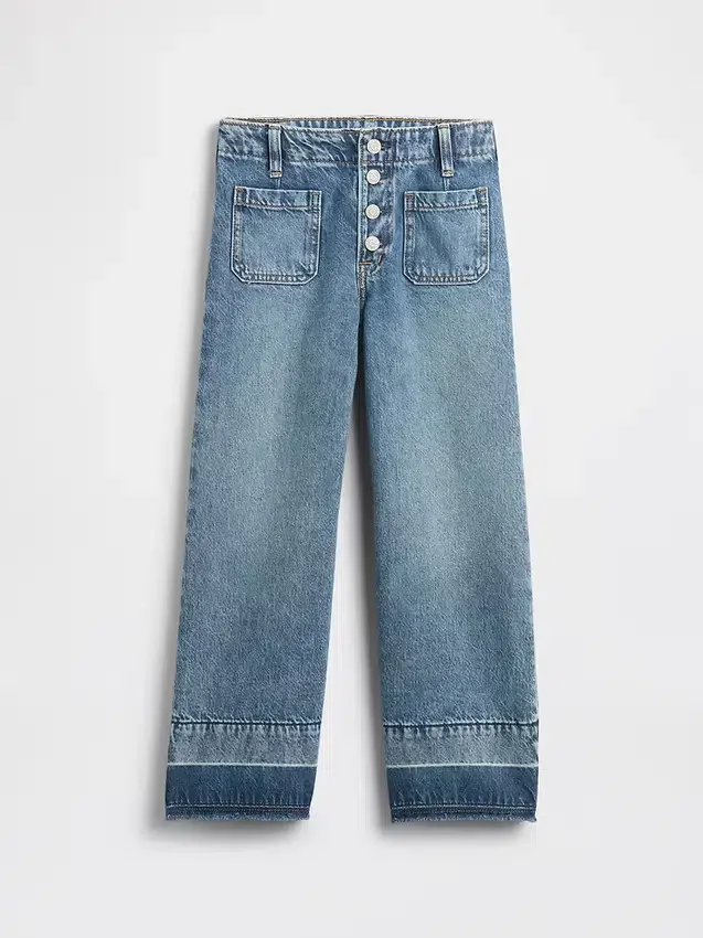 Kinderjeans met hoge taille, wijde pijpen en enkellengte