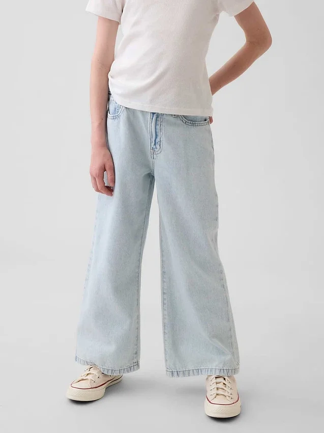 Kinderjeans met hoge taille, wijde pijpen en enkellengte