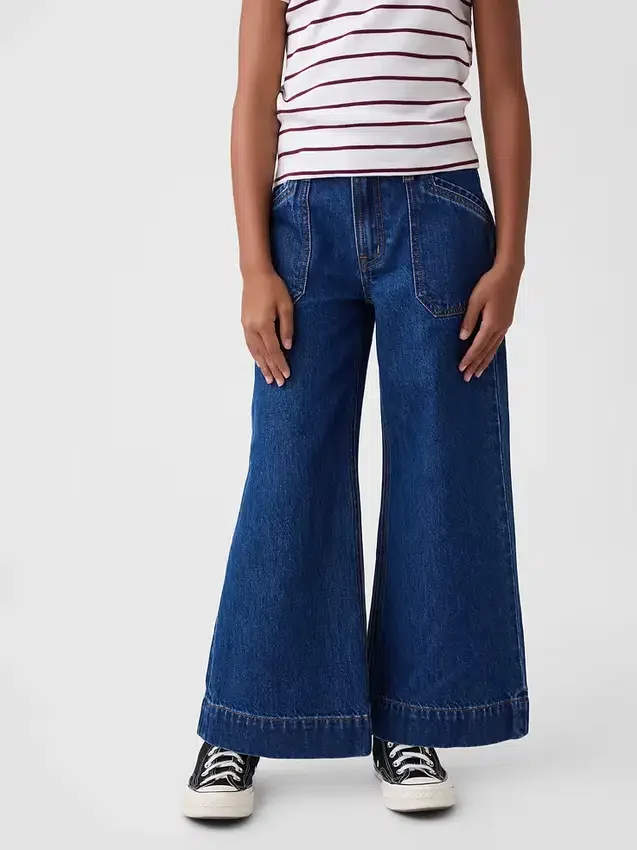 Kinderjeans met hoge taille, wijde pijpen en enkellengte