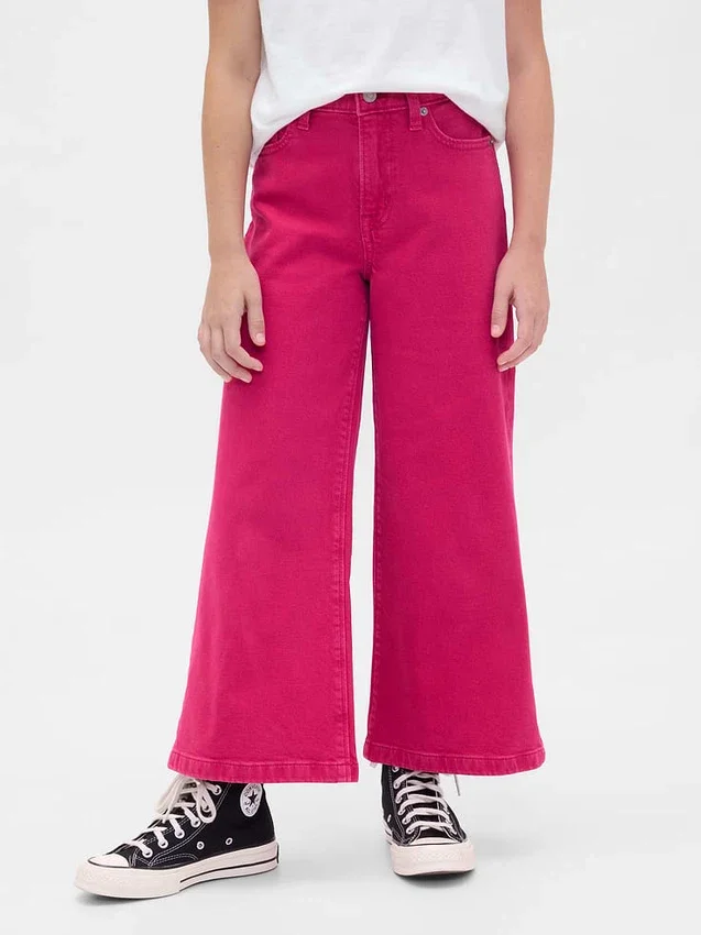 Kinderjeans met hoge taille, wijde pijpen en enkellengte