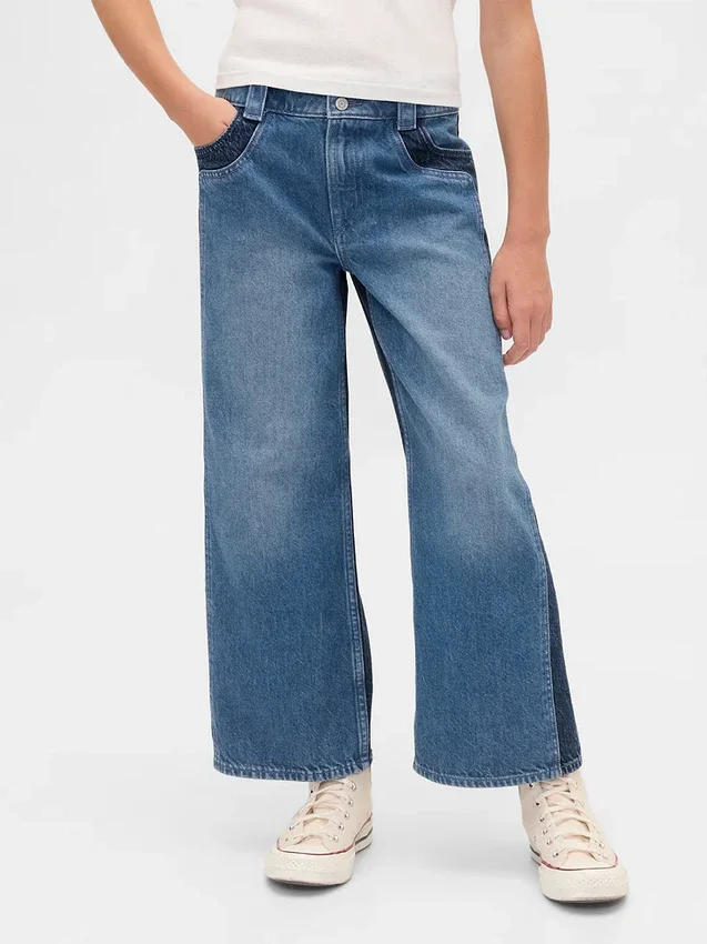 Kinderjeans met hoge taille, wijde pijpen en enkellengte